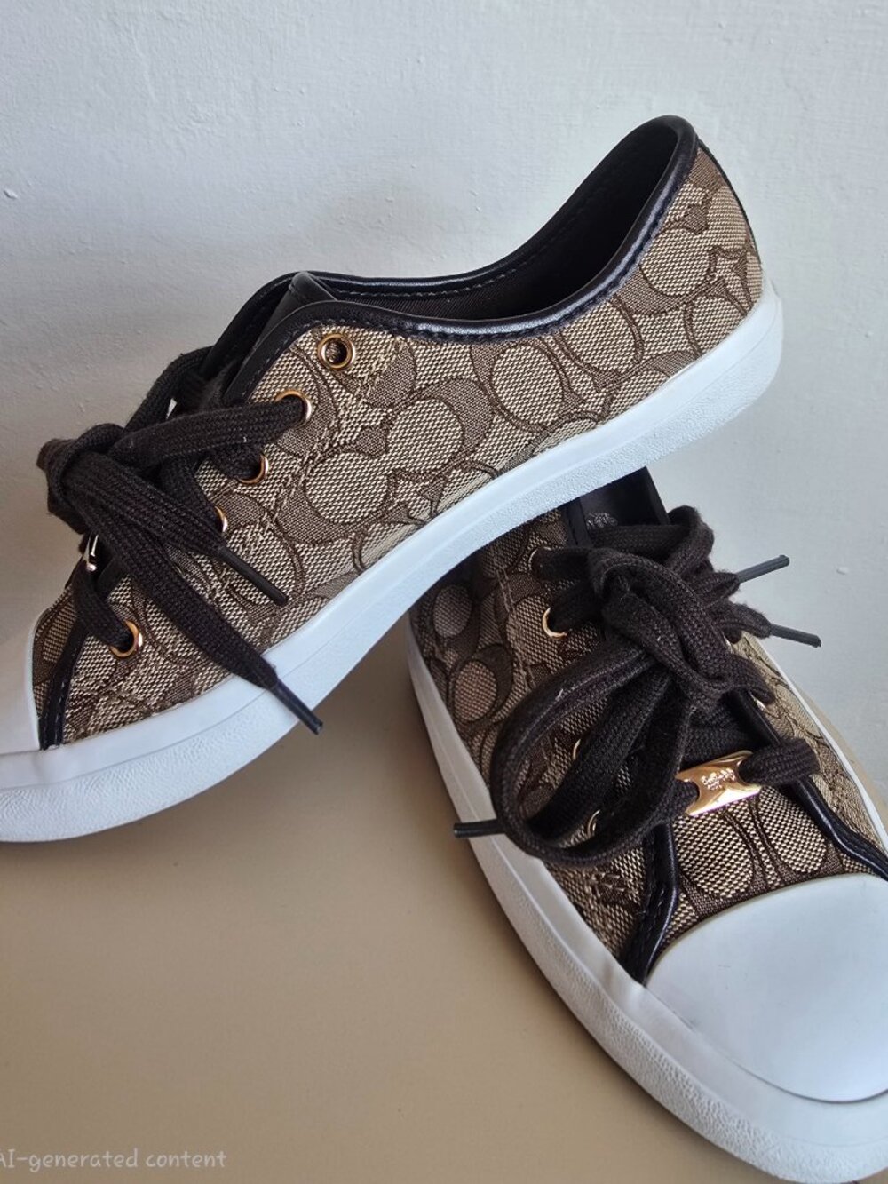 Coach Empire Signature Canvas Sneakers Women's 9B Brown Khaki Low Top A00248